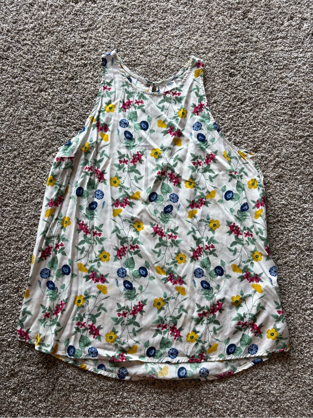Old Navy Key Hole White Floral Tank Top with Yellow, Blue & Pink Flowers